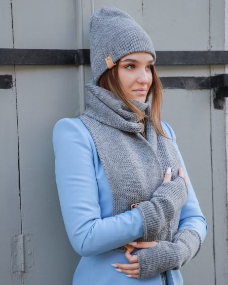 SET Kapa, rukavice i šal Together Different Svetlo Siva Boja